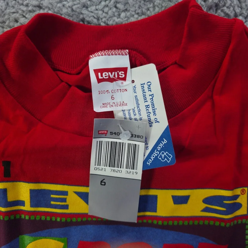 Vintage Levis Sport Jeans Red Long Sleeve Graphic T-Shirt Kids Size 6 NWT USA